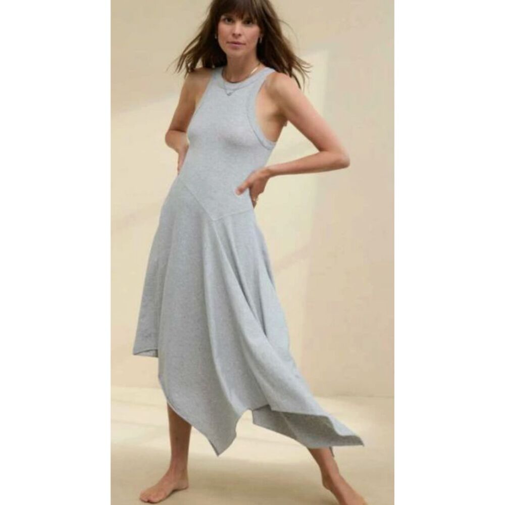 Aerie Tank Asymmetric Midi Dress Real Soft Gray Dress | Size Large Sleeveless
